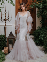 Luxury 3 colors Layered Tulle Sheer Robe Dress | Couture Ruffle Boudoir Robe Set