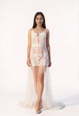 Ethereal Lace Sheer Long Robe with Flowing Train – Elegant Bridal Boudoir Gown