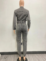 Pant Sets Long Sleeve Women Tracksuit Zipper Denim Coat Cargo Ankle Length Pants Pockets High Street Spliced Slim 2024 - treasures-4-u-2-day