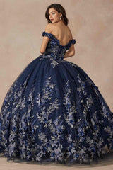 Juliet 1447 Long 3D Floral Appliques Off Shoulder Poofy Ball Gown