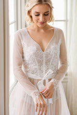 Elegant Sheer Lace Bridal Robe – Long-Sleeve See-Through Lingerie Gown