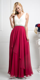 Cinderella Divine 1968 A-Line Chiffon Dress Pleated V Neck