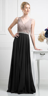 Cinderella Divine 1968 A-Line Chiffon Dress Pleated V Neck