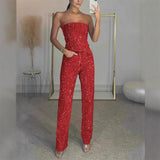 CPSYMYM Rhinestones Denim Vest Jeans Set Women Sexy Slim Sleeveless Strapless Empire Waist Zipper Pocket Pencil Trouser Summer
