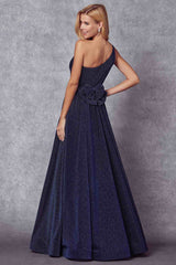 Juliet 205 Long One Shoulder Sleeveless Glitter Gown