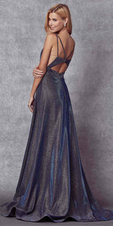 Juliet 208 Cut-Out Strappy Back Glitter Long Dress