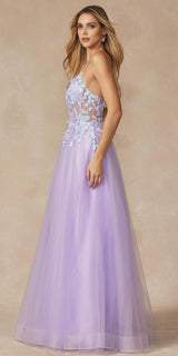 Juliet 2401 Floor Length A-Line Tulle Gown with Detachable Puff Sleeves