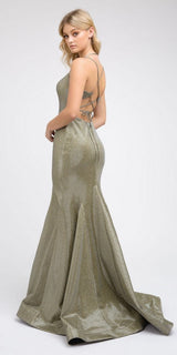 Juliet 242 Metallic Mermaid Long Prom Dress Lace-Up Back
