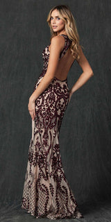 Juliet 243 Sequins Long Evening Dress Cut-Out Back