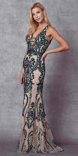 Juliet 243 Sequins Long Evening Dress Cut-Out Back