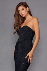 Juliet JT2472R Long Strapless Rhinestone Details Sweetheart Fitted Gown