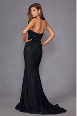 Juliet JT2472R Long Strapless Rhinestone Details Sweetheart Fitted Gown