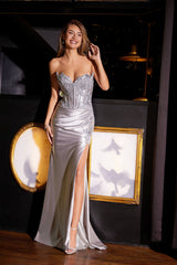 Juliet JT2536K Strapless Sweetheart Corset Back Fitted Satin Prom Gown