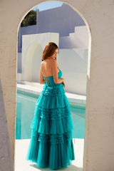Juliet JT2542S Long Strapless Layered Tulle A-Line Gown