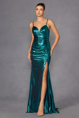 Juliet JT2567U Metallic Fitted Evening Gown