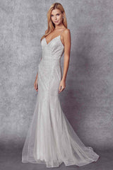 Juliet 271 Glitter Mesh Fitted Evening Gown