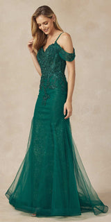 Juliet 281 Long Fully Mesh Gown Off the Shoulder Sleeves Mermaid Skirt