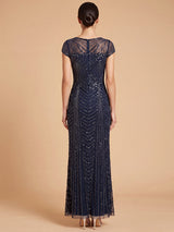 Lara Beaded Cap Sleeve Sheath Gown | 28829