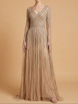 V-Neck Beaded Dress with Long Cape Sleeves | 28835