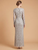 Long Sleeve V-Neck Beaded Gown | 28836
