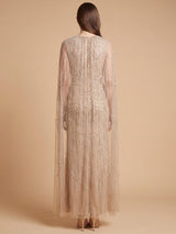 High Neck Beaded Dress with Long Cape | 28840
