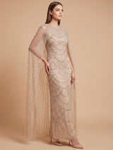 High Neck Beaded Dress with Long Cape | 28840