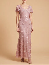 3D Floral Embellished Gown with Cape Sleeves | 28852