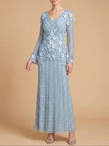3D Floral Embellished Long Sleeve Gown | 28854