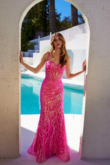 Juliet JT2886C Strapless Sweetheart Corset Sequin Fitted Gown