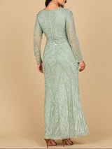 Lara 28875- Long Sleeve Geometric Beaded Gown