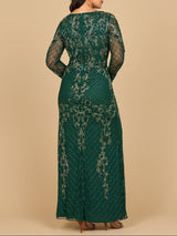 Lara 28877- Long Sleeve Contrast Beaded Gown