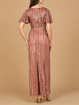 Fully Beaded Gown with Flutter Sleeves