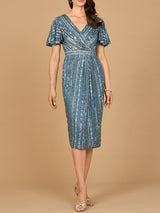 Beaded Midi Dress with Flutter Sleeves