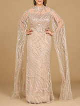 High Neck Gown with Long Cape Sleeves