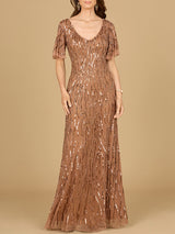Beaded Gown With Cape Sleeves