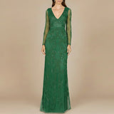 Elegant Long Sleeve Beaded Gown - OUTLET