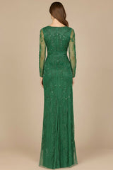 Elegant Long Sleeve Beaded Gown - OUTLET