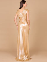 V-Neck Metallic Dress with Slit | 29124 - OUTLET