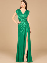 V-Neck Metallic Dress with Slit | 29124 - OUTLET