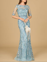Short Sleeve Lace Fitted Gown
