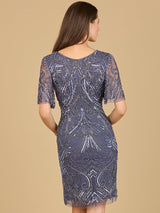 Beaded Cocktail Dress with Short Sleeves - OUTLET