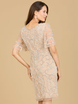 Beaded Short Dress with Cape Sleeves - OUTLET