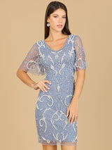 Beaded Short Dress with Cape Sleeves - OUTLET