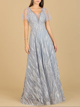 Cape Sleeve V-Neck Gown - OUTLET