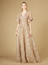 Cape Sleeve V-Neck Gown