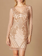 Long Sleeve Beaded Cocktail Dress OUTLET
