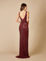 Lara 29528 - Thigh High Slit Beaded Gown