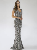 Lara 29540 - Body Con Beaded Silver Petite Dress