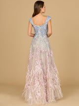 Cap Sleeves Feather Detail Ballgown