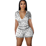 FAGADOER Sexy Leopard Contrast Letter Print Woman 2 Piece Set Outfit Short Sleeve Crop Jacket+Skinny Flare Pants Suit Streetwear - treasures-4-u-2-day